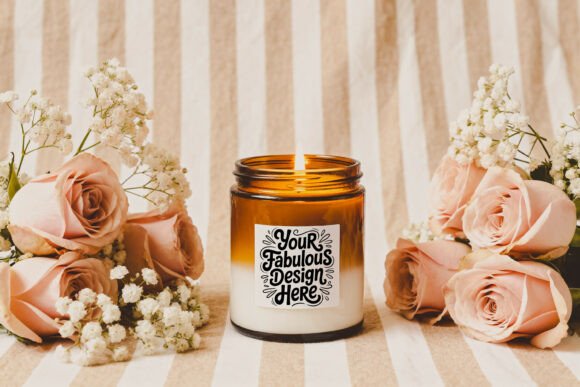 Amber Glass Candle Mockup PSD PNG JPG for Graphics