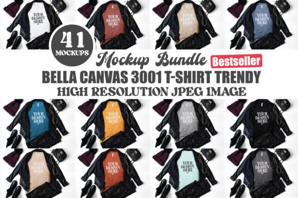 Bella Canvas 3001 Flat Lay Mockup Bundle for Graphics & Product Mockups