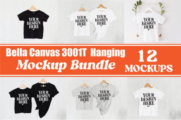 Bella Canvas 3001T Hanging Mockup Bundle for Graphics