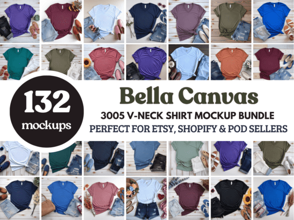 Bella Canvas 3005 V-Neck Mockup Bundle: Essential Graphics for Product Mockups