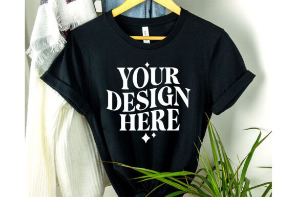 Black Bella Canvas 3001 Hanging Mockup for Graphics and Product Mockups