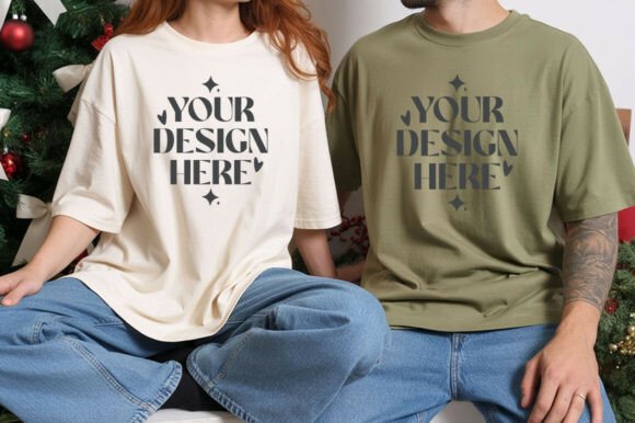 Christmas Gildan 5000 Couple Mockup for Graphics and Product Mockups