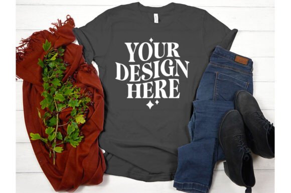 Fall Bella Canvas 3001 Asphalt Mockup for Graphics and Product Mockups
