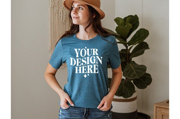 FREE Bella Canvas 3001 Deep Teal Mockup for Graphics & Freebies