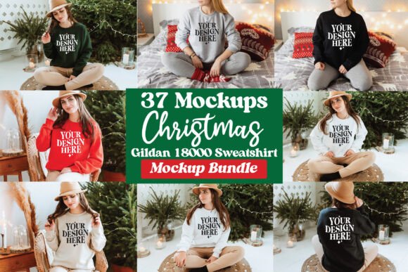 Gildan 18000 Mockup Christmas Bundle: Premium Graphics & Product Mockups