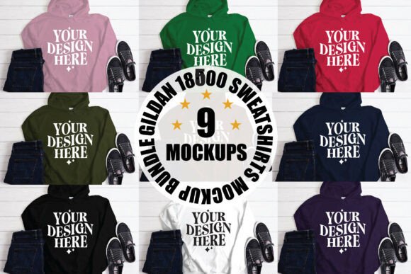Gildan 18500 Hoodies Mockup Bundle Graphics and Product Mockups