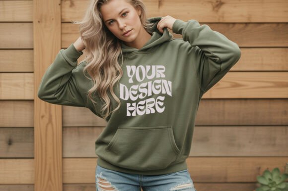 Gildan 18500 Military GreenHoodie Mockup for Graphics & Product Mockups