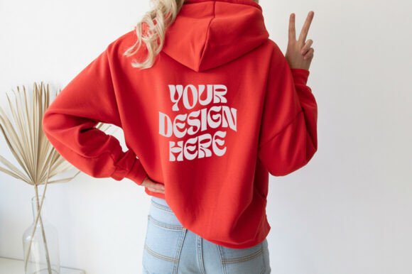 Gildan 18500 Red Hoodie Back Mockup Graphics for Product Mockups