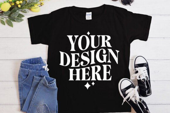 Gildan 5000 Shirt Flat Lay Mockup Black for Graphics