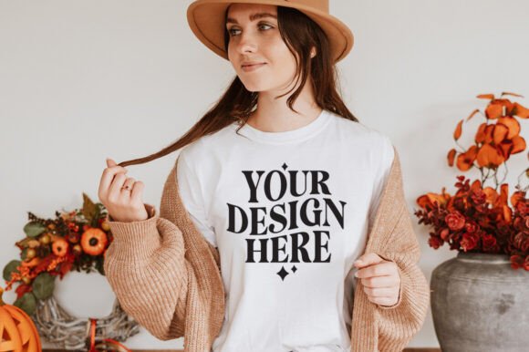 Gildan 64000 Fall White Mockup for Graphics and Product Mockups