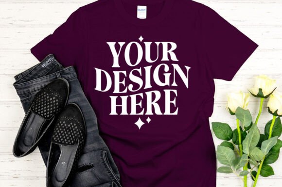 Gildan 64000 Mockup Maroon for Graphics and Product Mockups