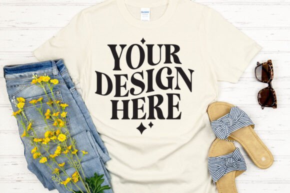 Gildan 64000 Mockup Natural for Graphics and Product Mockups