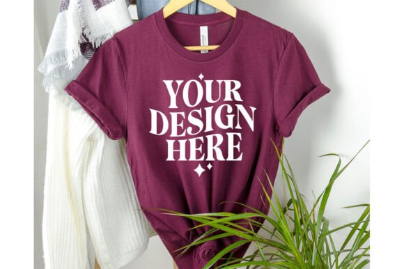 Maroon Bella Canvas 3001 Hanging Mockup for Graphics and Product Mockups