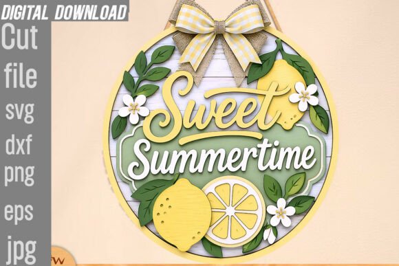 Sweet Summertime Lemons Sign Round Door Graphics