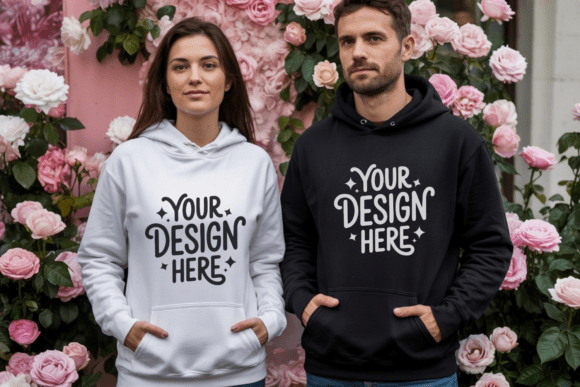 Valentine s Day Couple Hoodie Mockup for Graphics & Product Mockups