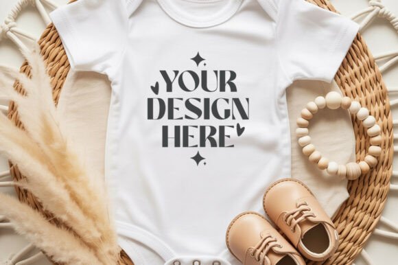 White Baby Onesie Mockup Easter for Graphics and Product Mockups